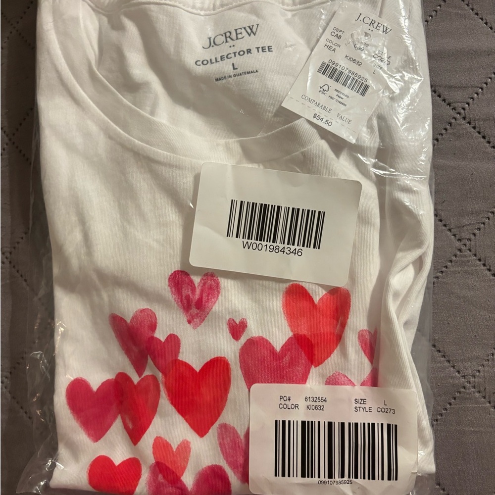 J.Crew White Tee with Red and Pink Heart Design